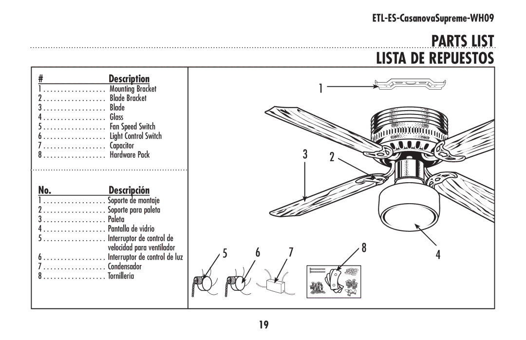 Westinghouse 78126 owner manual PARTS LIST Lista DE Repuestos, Description 